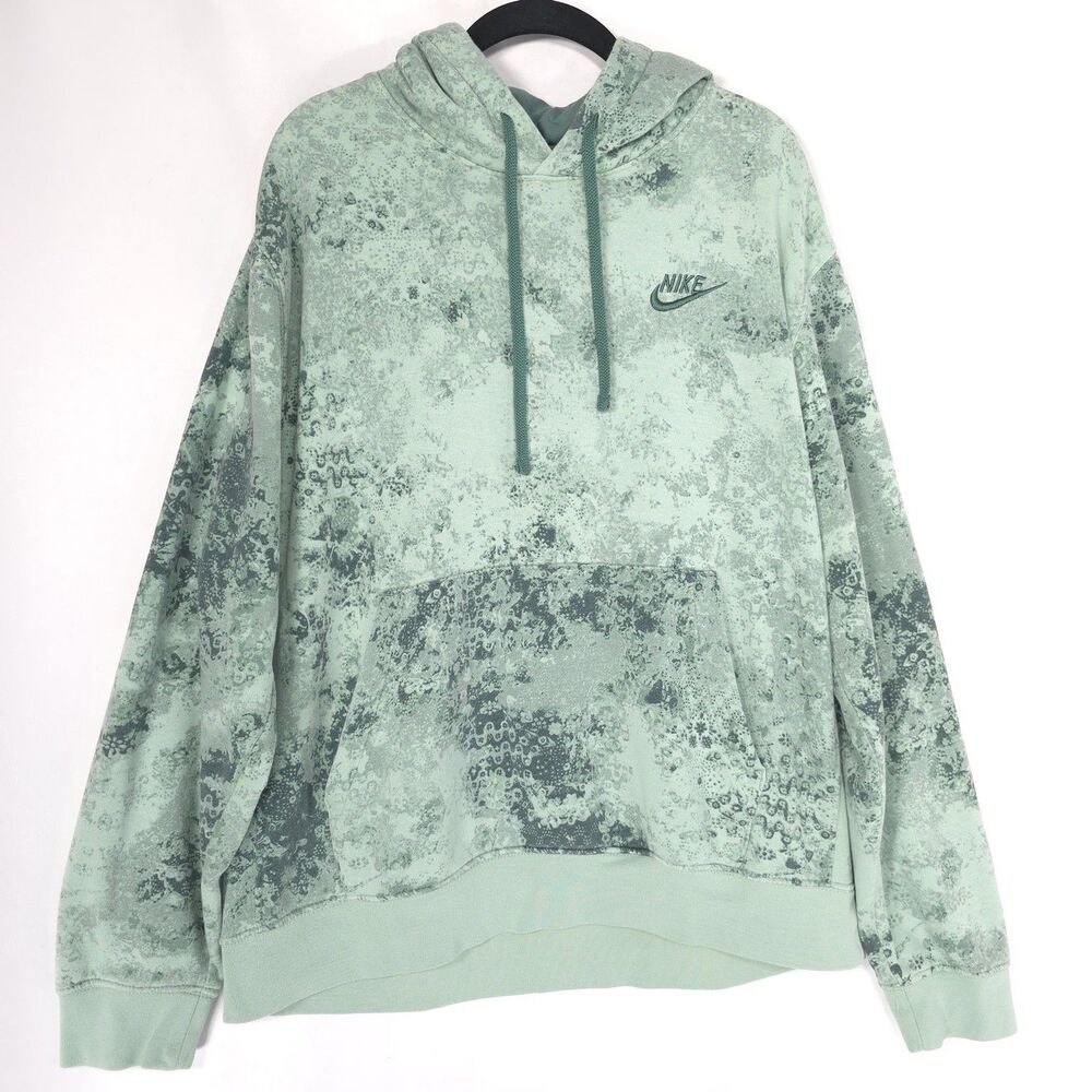 NIKE Women’s Hoodie Pullover LARGE Green Tie‎ Dye Sweatshirt DZ3065-386